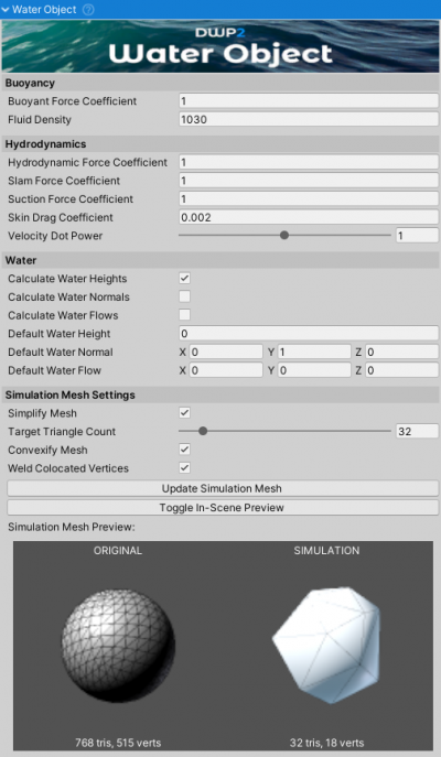 WaterObject inspector.